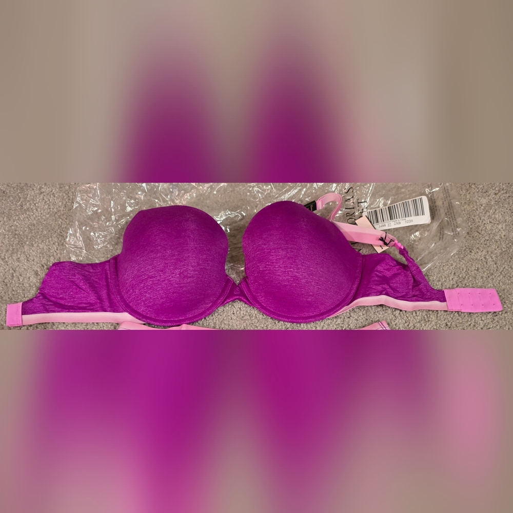 Victoria Secret Tshirt Demi Bra- NWT-Magenta/Purple w/ Pink Trim-32ddd